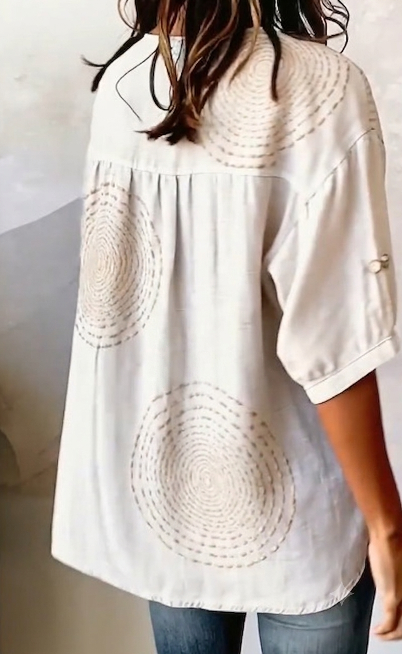 The Spiral Echo Hand-Embroidered Linen Tunic top