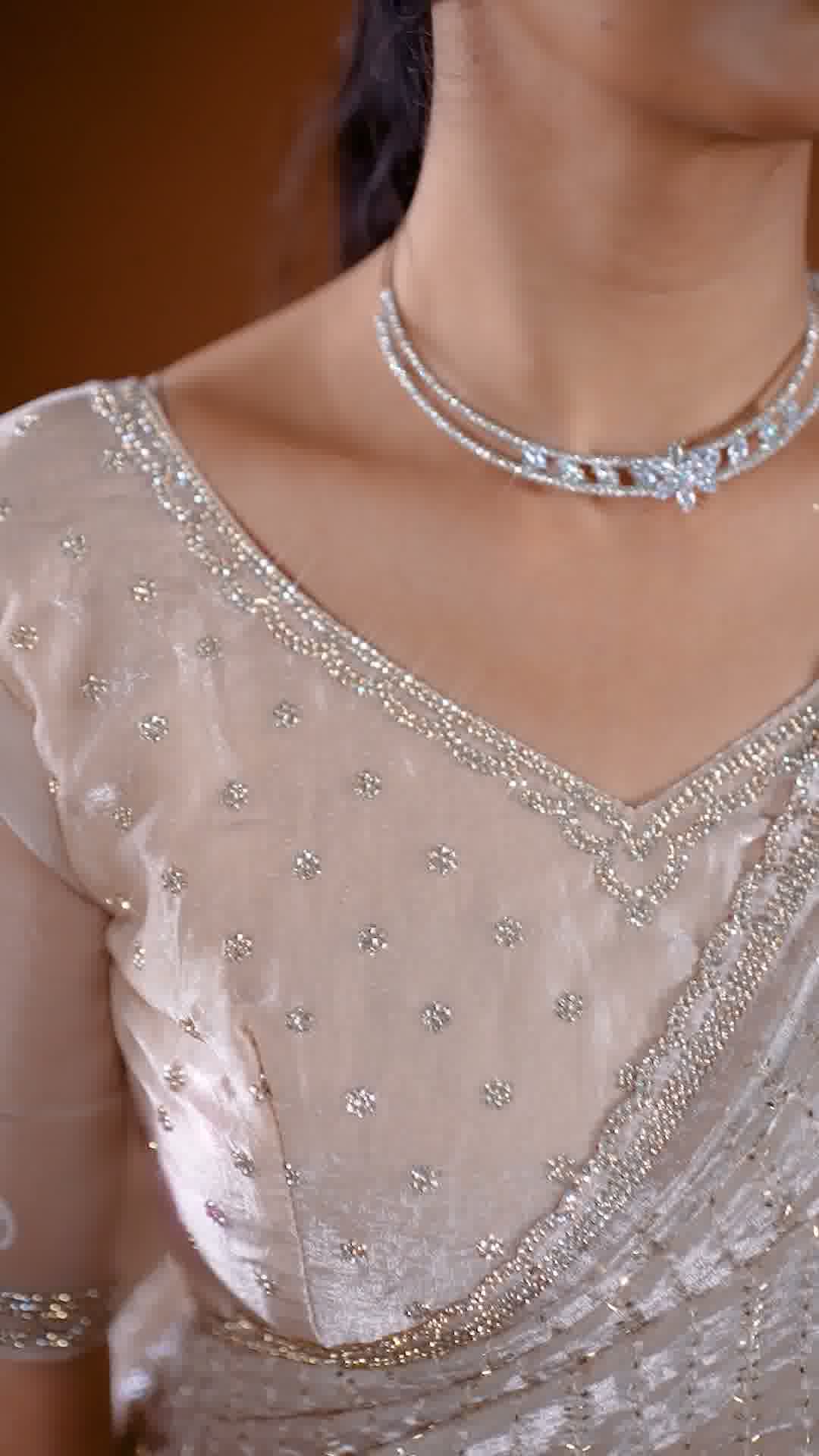 Ivory and silver embellished designer saree, second view