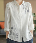 The Meadow Breeze Embroidered Linen Shirt – Off-White