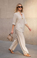 The Amalfi Coastline Striped Linen-Blend Loungewear/cord Set