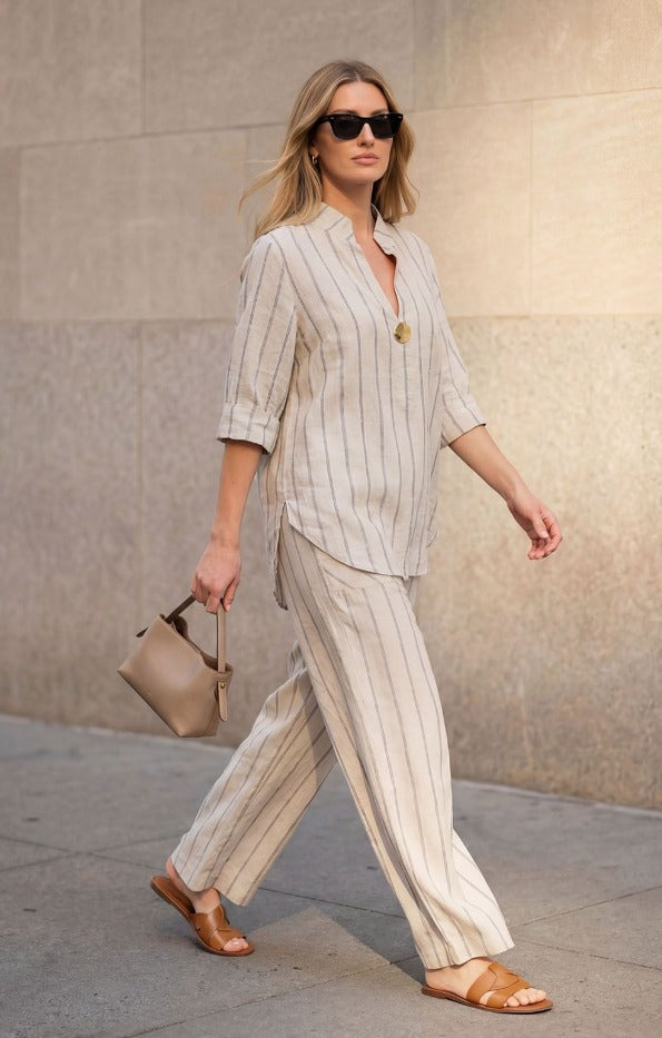 The Amalfi Coastline Striped Linen-Blend Loungewear/cord Set