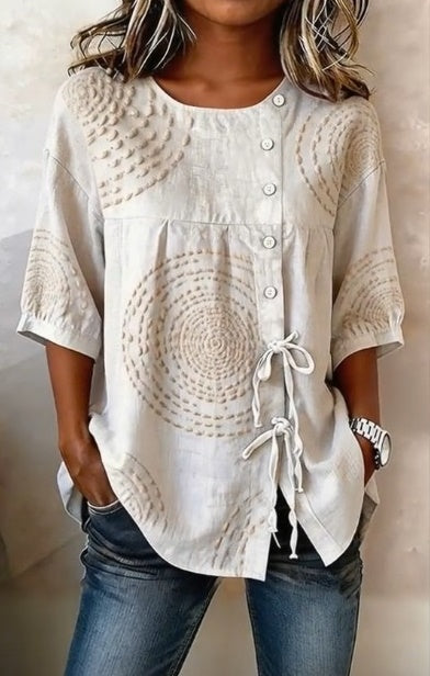 The Spiral Echo Hand-Embroidered Linen Tunic top