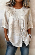 The Spiral Echo Hand-Embroidered Linen Tunic top