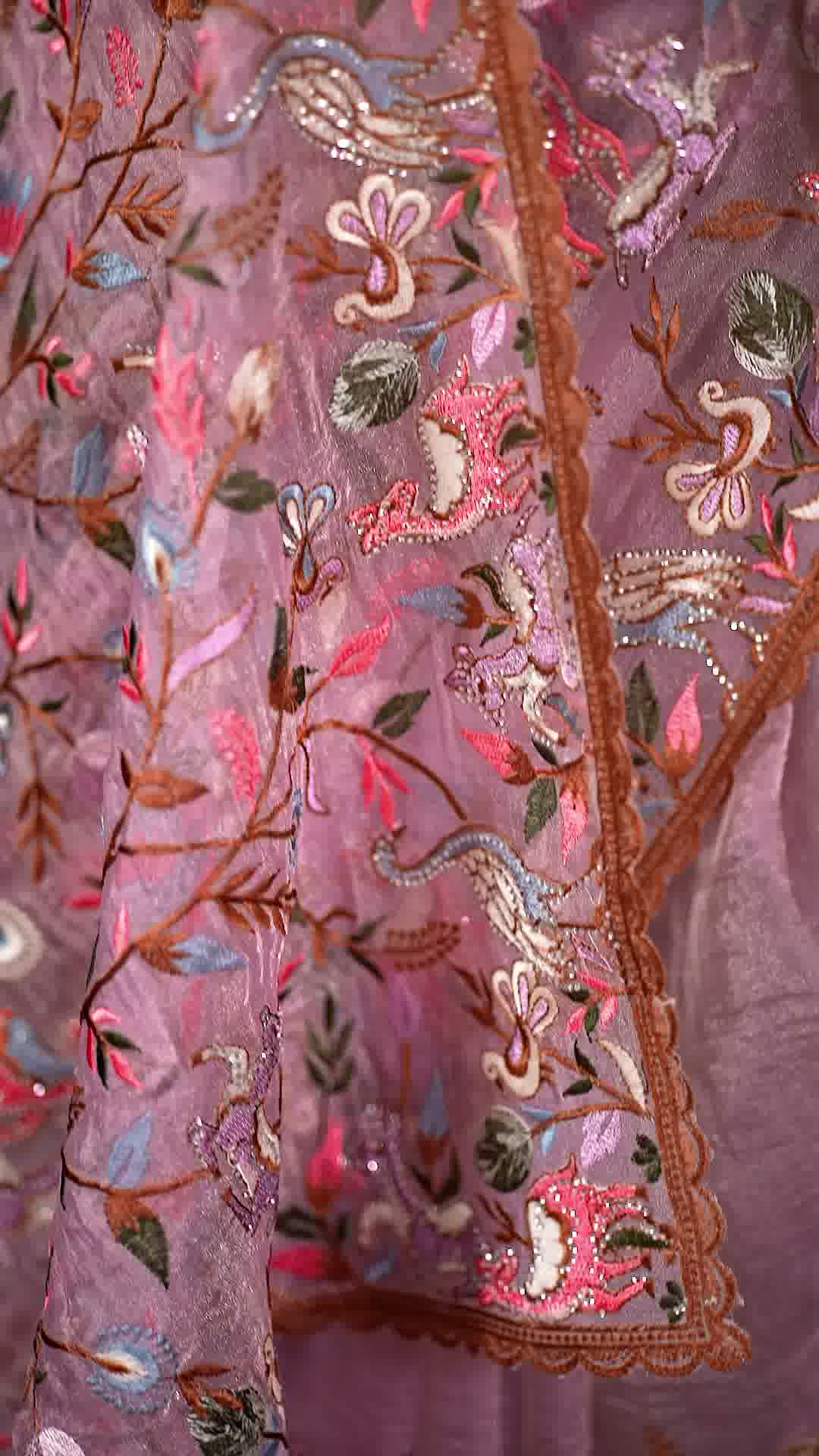 Pink floral embroidery designer saree, third view