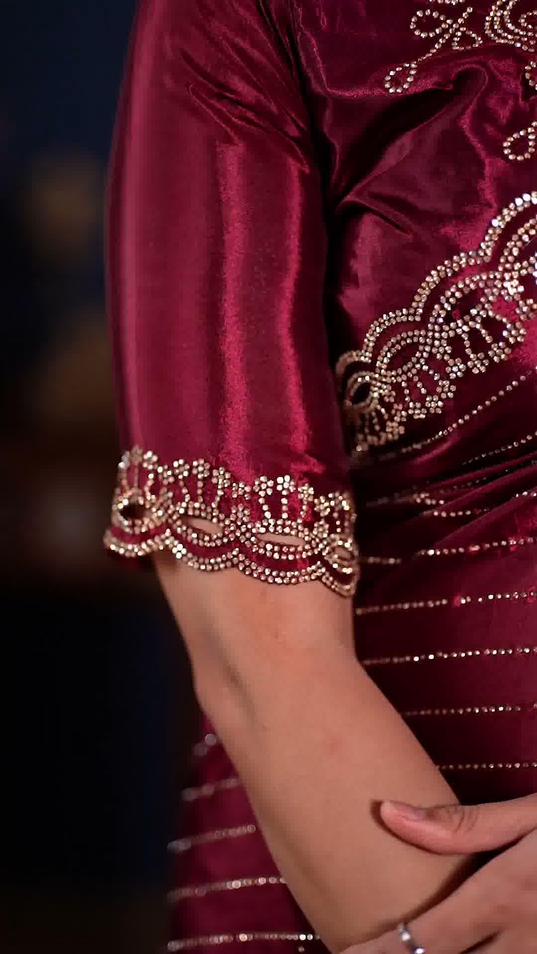 Wine maroon embellished designer saree, second view