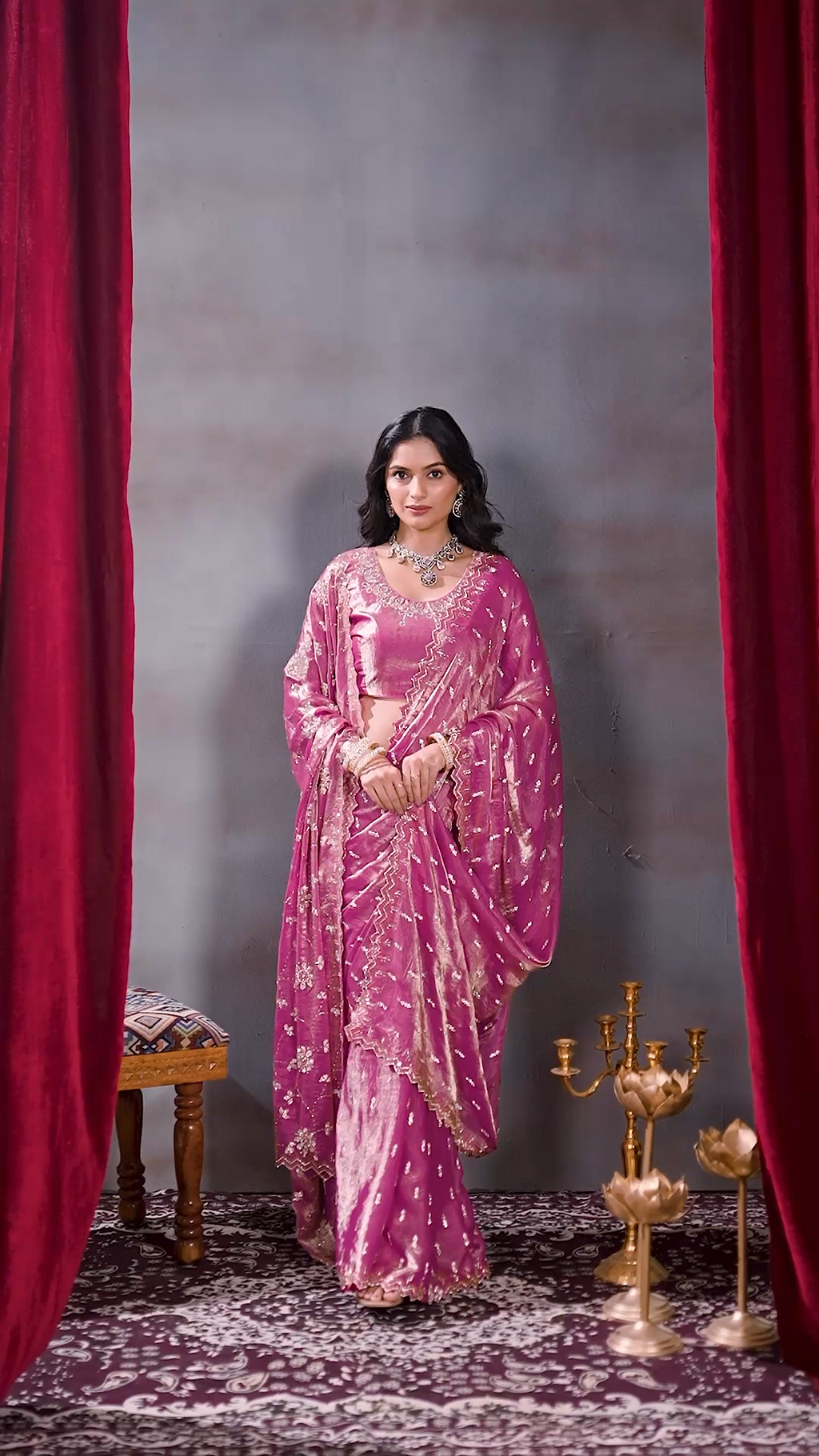 Pink Fandy silk designer saree with a sequin embellished border