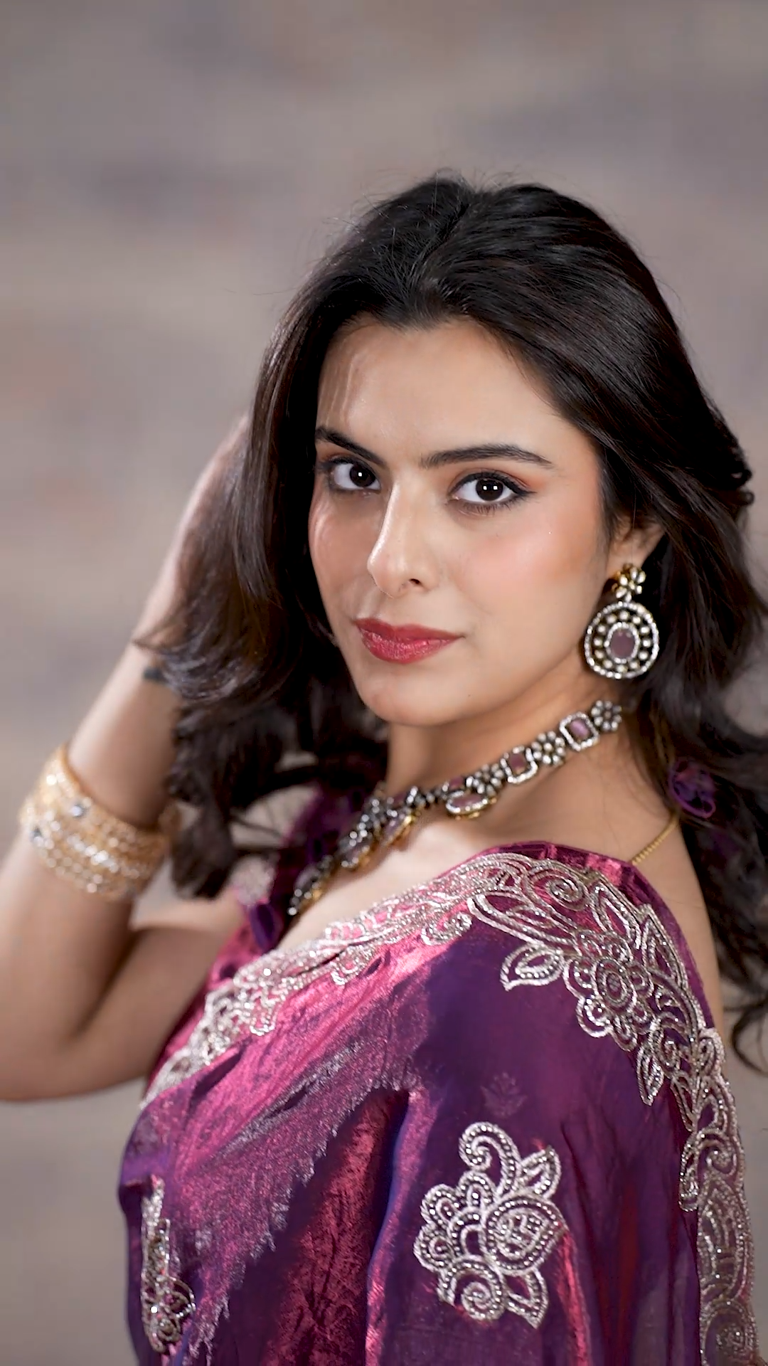 Royal plum purple Fandy silk saree with intricate silver embroidery