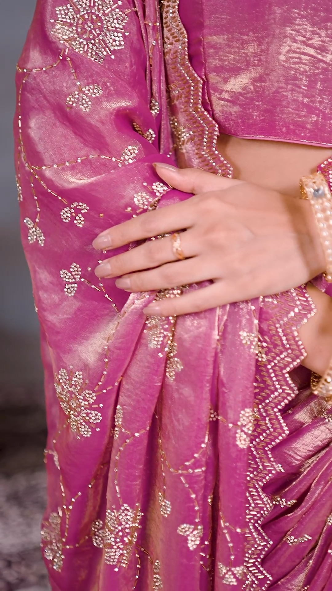 Pink Fandy silk sequin designer saree, second view