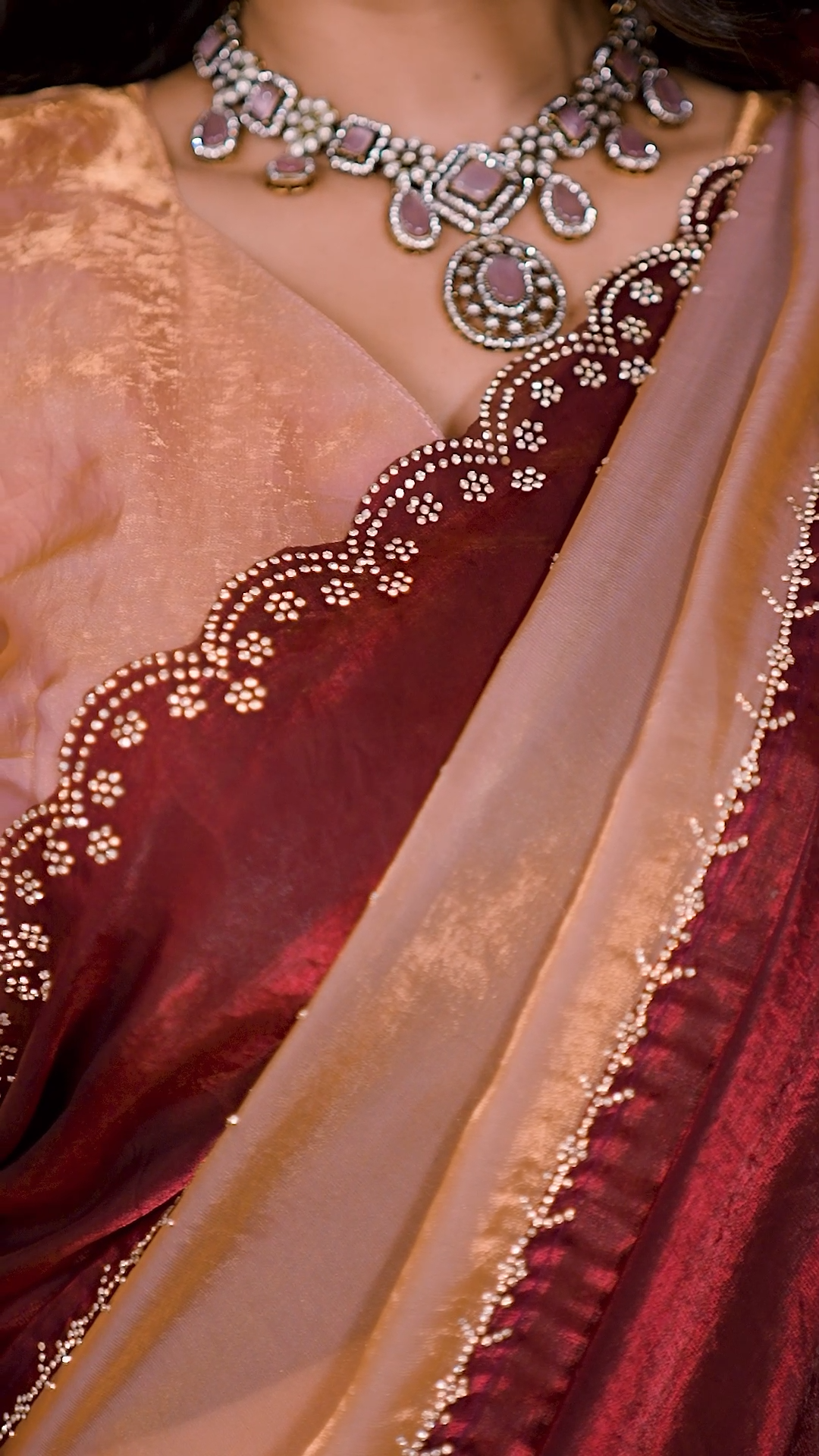 Wine and peach Fandy silk designer saree, second view
