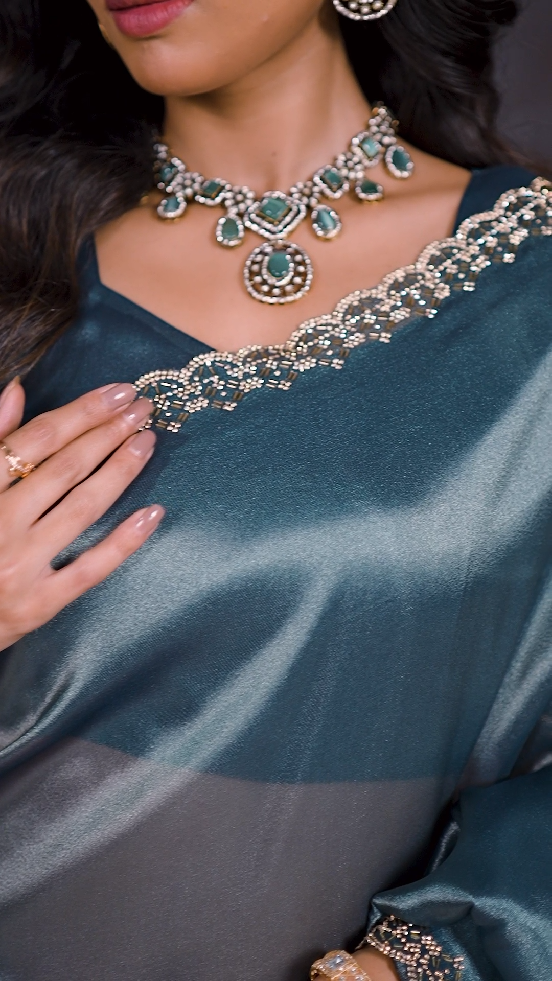 Steel blue Chandaniya silk saree, second view