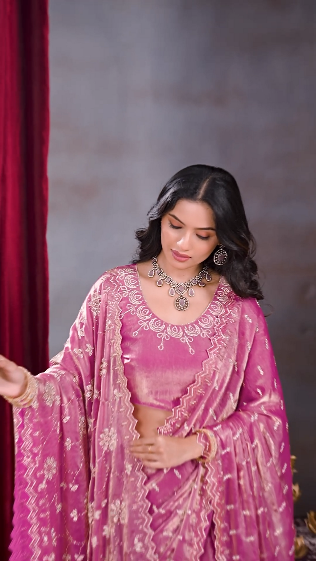 Pink Fandy silk sequin designer saree, third view