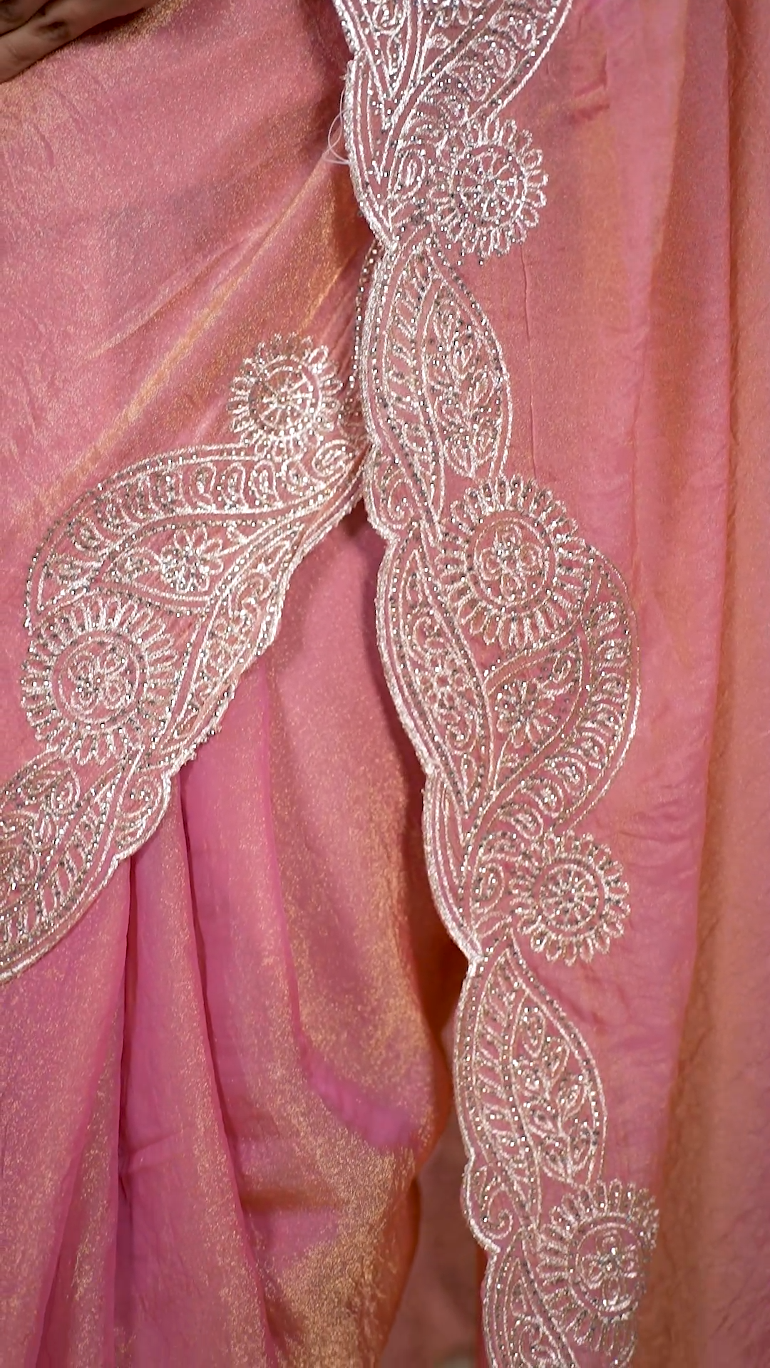 Rose pink NC Moss sequin embroidered saree, sixth view
