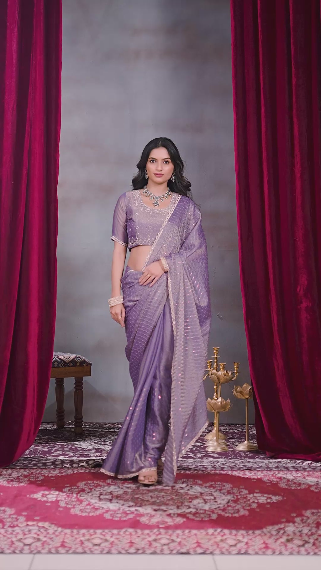 Video of the sea green sequin embellished party wear saree