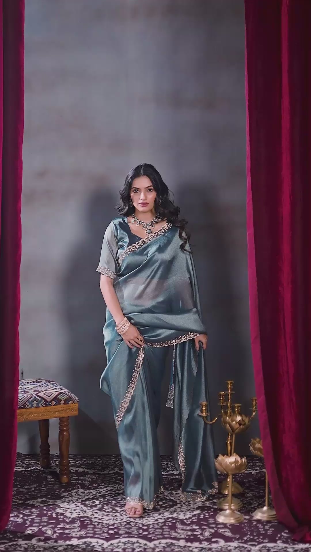 Video of the steel blue Chandaniya silk saree