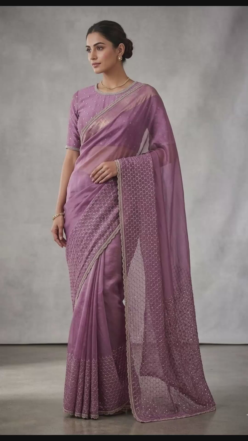 Mauve Purple Designer Saree with Intricate Sequin & Embroidered Work